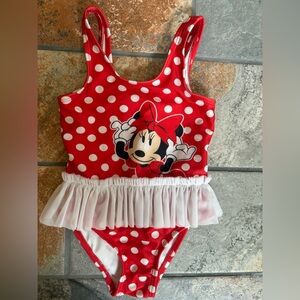 Disney Baby Girls Minnie Mouse Red Polka Dot One Piece Swimsuit w/ Tutu 18M NWOT